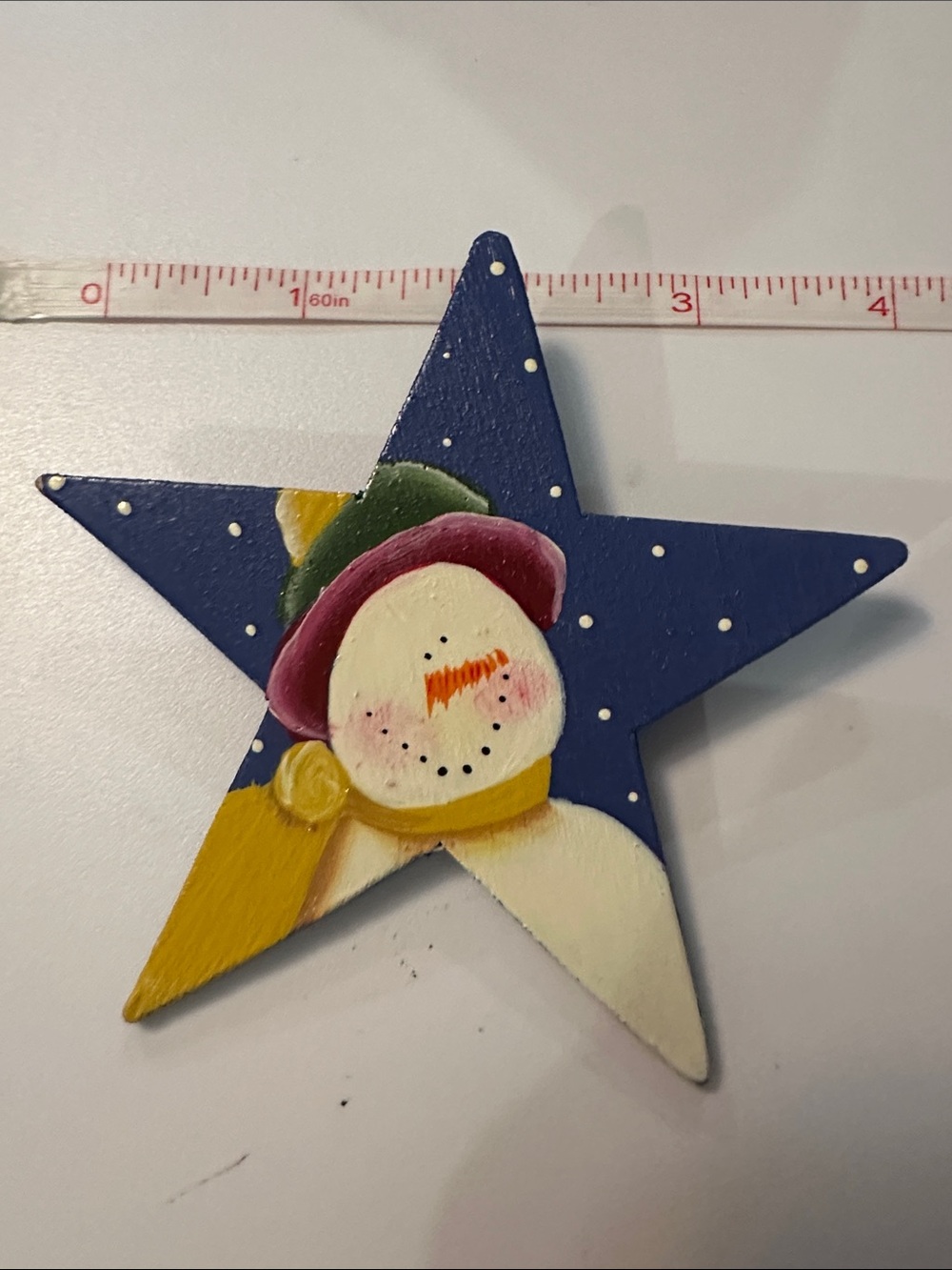 Hand Crafted Blue Star Snowman Brooch with Gold and Pink Accents - Picture 7 of 7